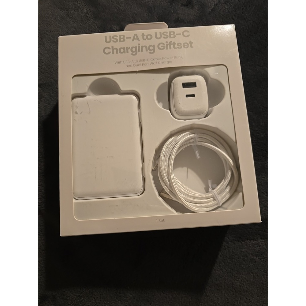 GEMS USB-A to USB-C‎ Charging Gift Set with 5000MmAh Power Bank Cable - White